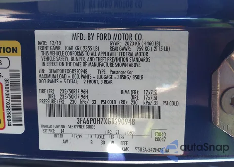 2016 Ford Fusion Se z USA, uszkodzony, nr VIN 3FA6P0H7XGR290948